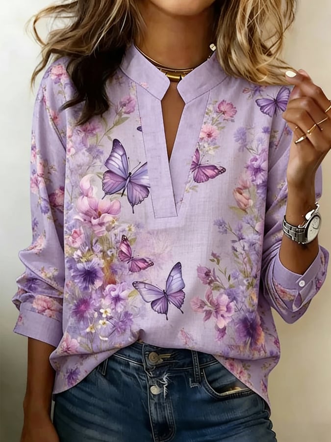 Women's Casual Retro Purple Artistic Cotton Linen Shirt